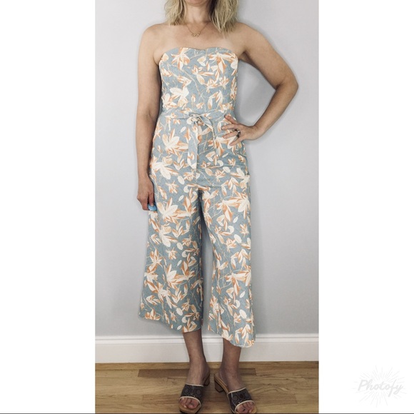 H&M wide leg cropped strapless floral jumpsuit - Picture 4 of 15